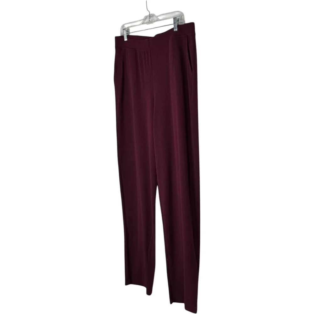 Cuddl Duds Soft Rib Lounge Pants Women Medium Tall MT Bordeaux Red A696247‎